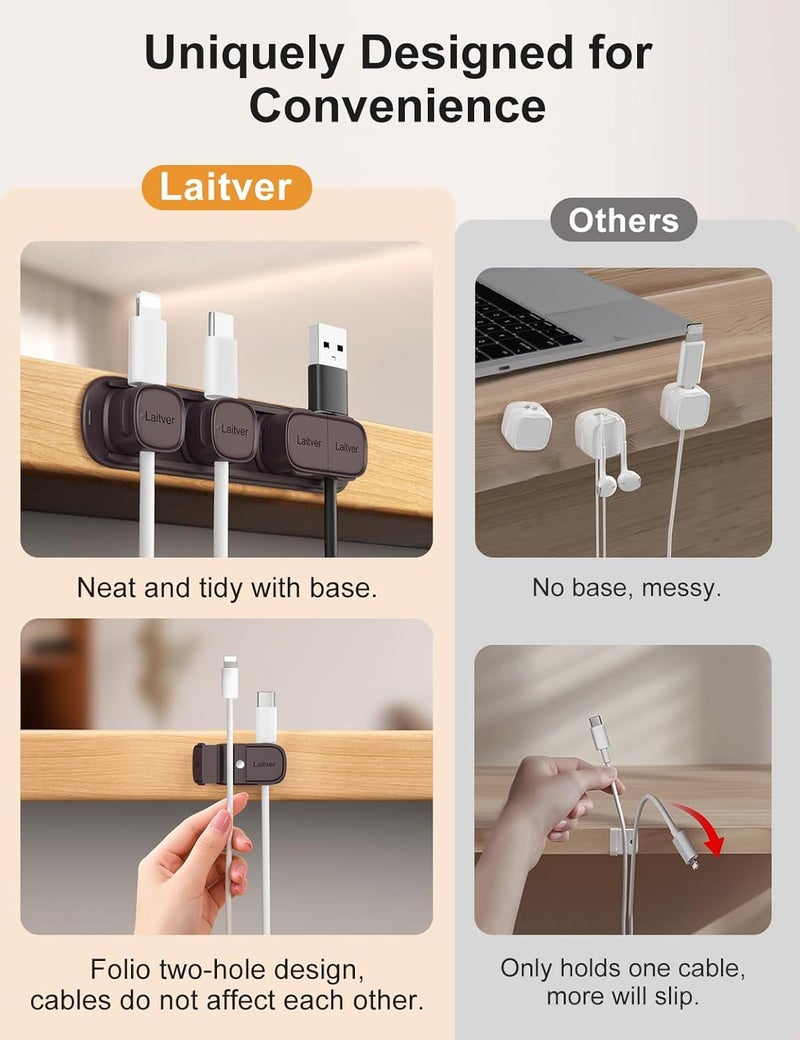 Laitver 6 Pack Magnetic Cable Clips [1s Open/Lock], Cord Organizer Holder Strong Adhesive Desk Cable Management- Organize Charging Cords Neatly for Home, Office, Car,Desk, Nightstand-Bronze - Image 3